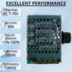 MAKERELE 7-70V 30A PWM DC Motor Speed Controller, 1PC, Adjustable 12V-48V