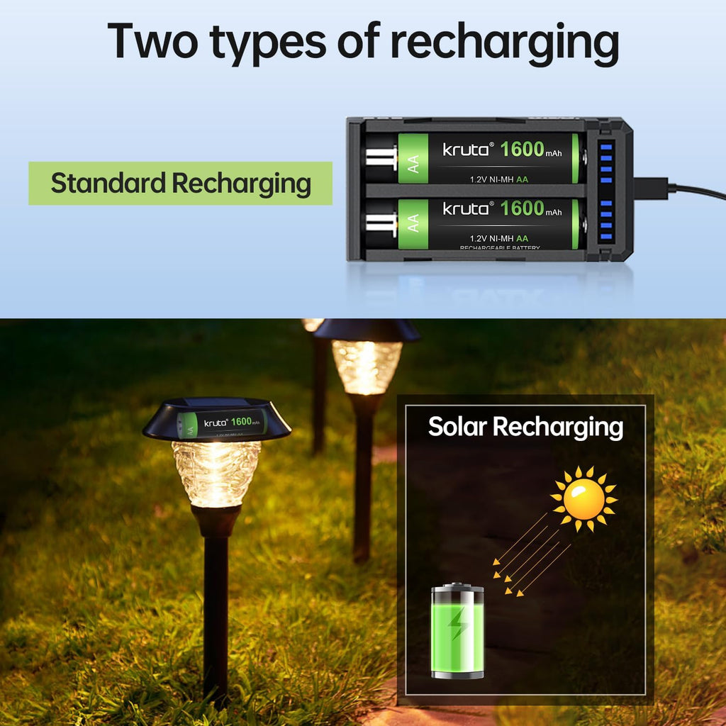 Rechargeable AA Battery Solar Batteries AA for Solar Lights 20 Pack | 1600mAh 1.2v NiMH AA Solor Batteries for