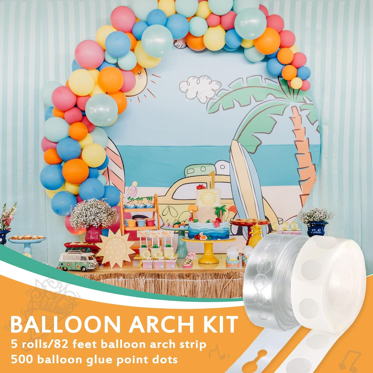 Balloon Arch Kit, 82ft Easy DIY Balloon Decorating Garland Strip and 500Pcs Glue Point Dots Tape for Balloon Arch
