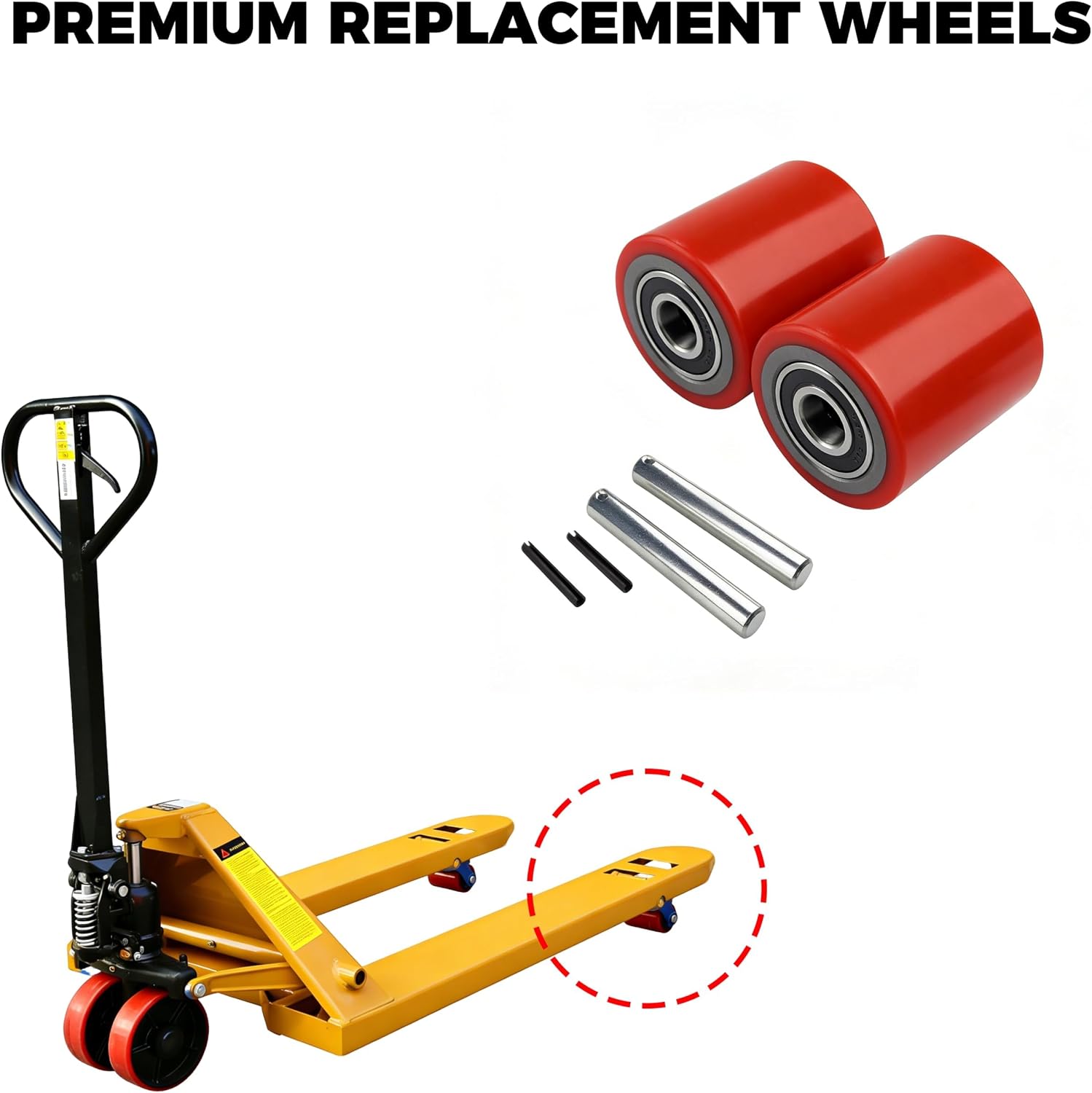 1 Pair Pallet Jack Wheels Replacement Kit, 3x3.75-Inch PU Load Rollers | 74.5x93mm, Pre-Installed Bearings with 20mm