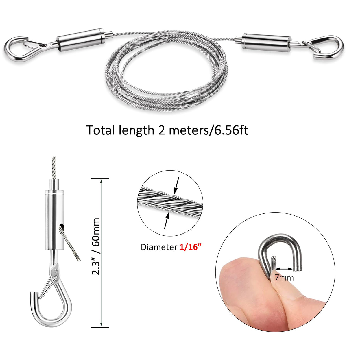 2 Pack Picture Hanging Wire Kit with D Rings - 25kg Load Capacity