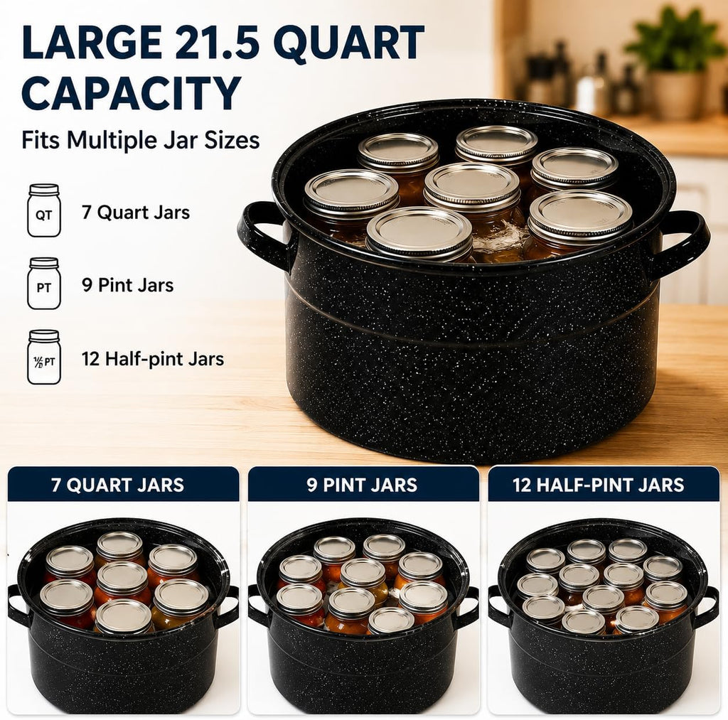21.5 Quart Water Bath Canner - Large Food Grade Enamel Canning Pot with Rack, Heavy-Duty Canning Supplies for Jam