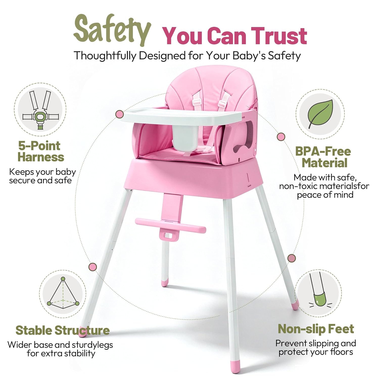 5 in 1 Foldable Baby High Chair,Convertible Highchair for Babies and Toddlers-Portable Infant Booster Seat,Foldable