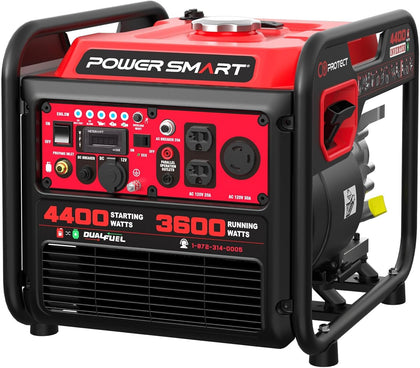 4400-Watt Dual Fuel Portable Inverter Generator, PowerSmart Gas Powered, CO-Sensor, Lightweight & Quiet for Home Use