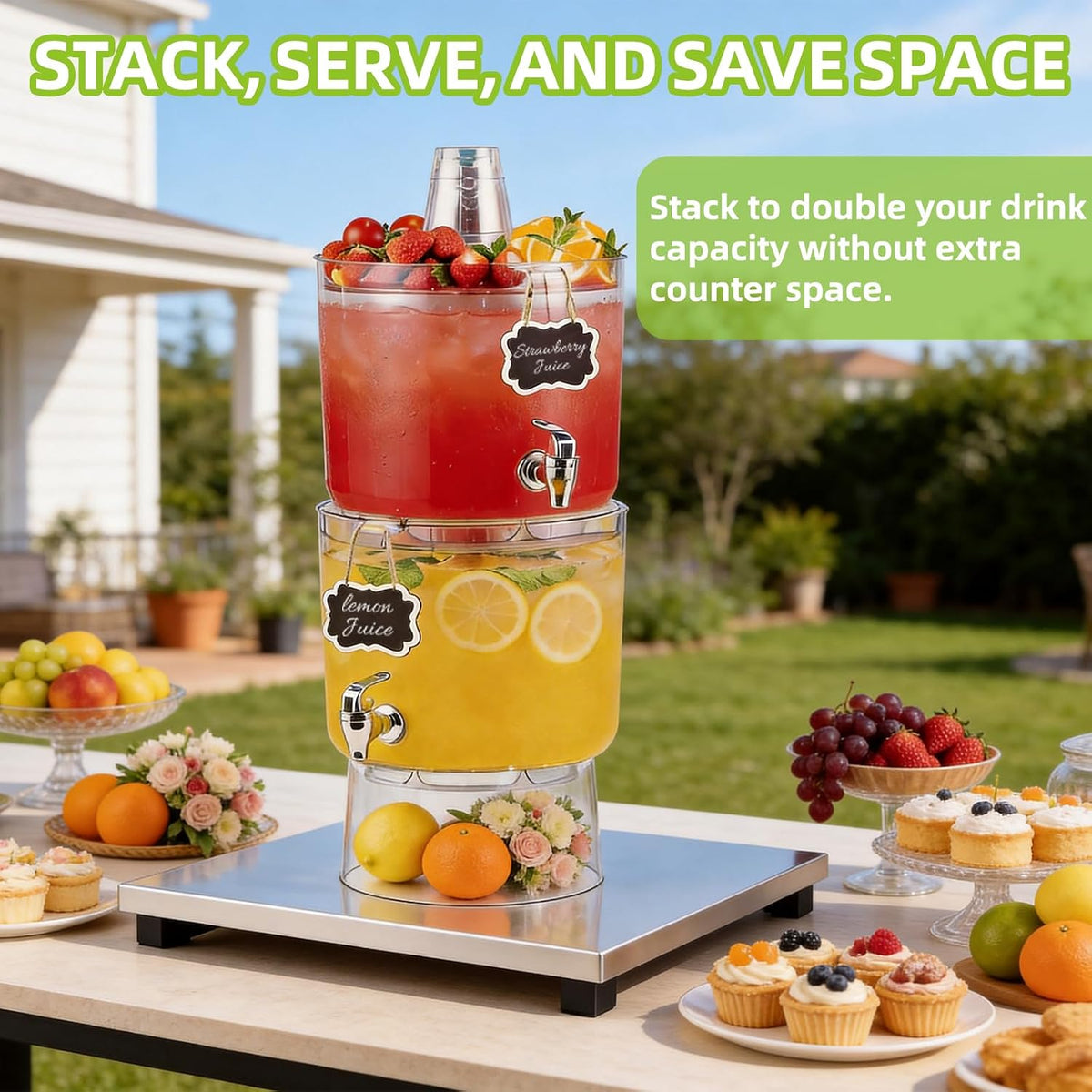 2 Gallon Drink Dispensers for Parties 2 PACK with Stand