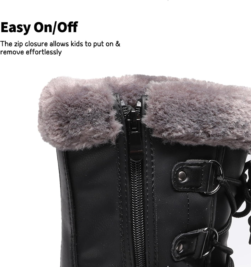 Unisex Snow Waterproof Winter Boots | Warm Faux Fur Lined Outdoor Secure Grip Anti Slip Outsole Easy Wear Windproof