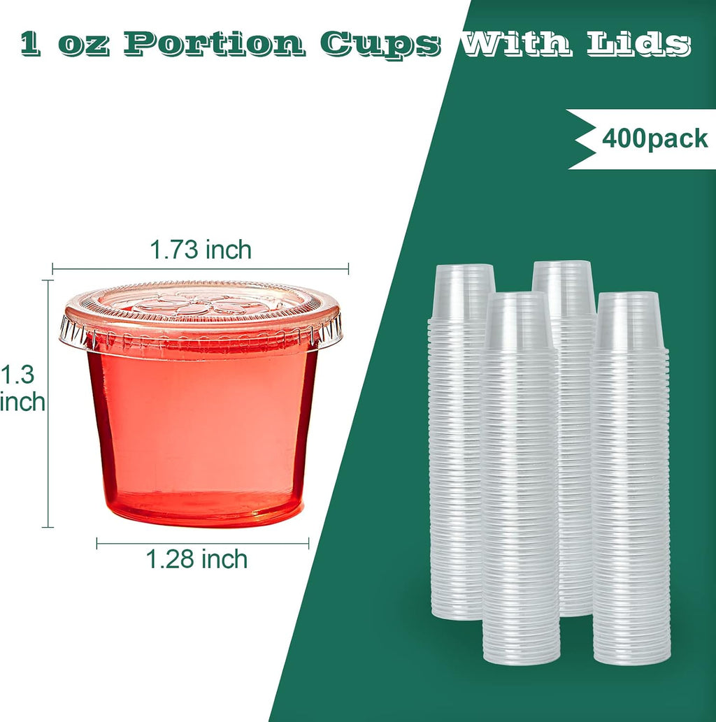 400 Sets 1 oz Plastic Portion Cups with Lids, Plastic Sauce Cups with Lids