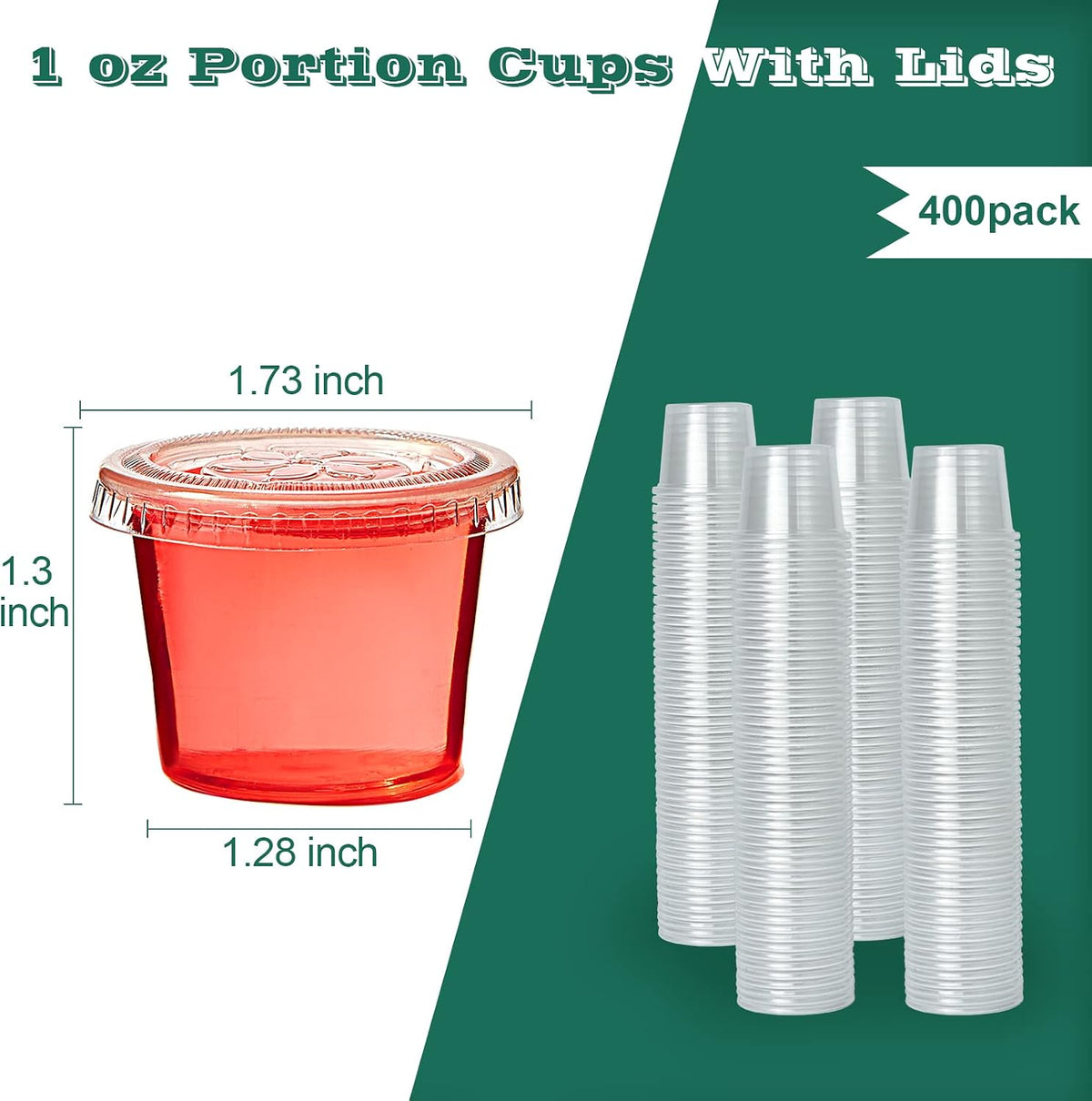 400 Sets 1 oz Plastic Portion Cups with Lids, Plastic Sauce Cups with Lids