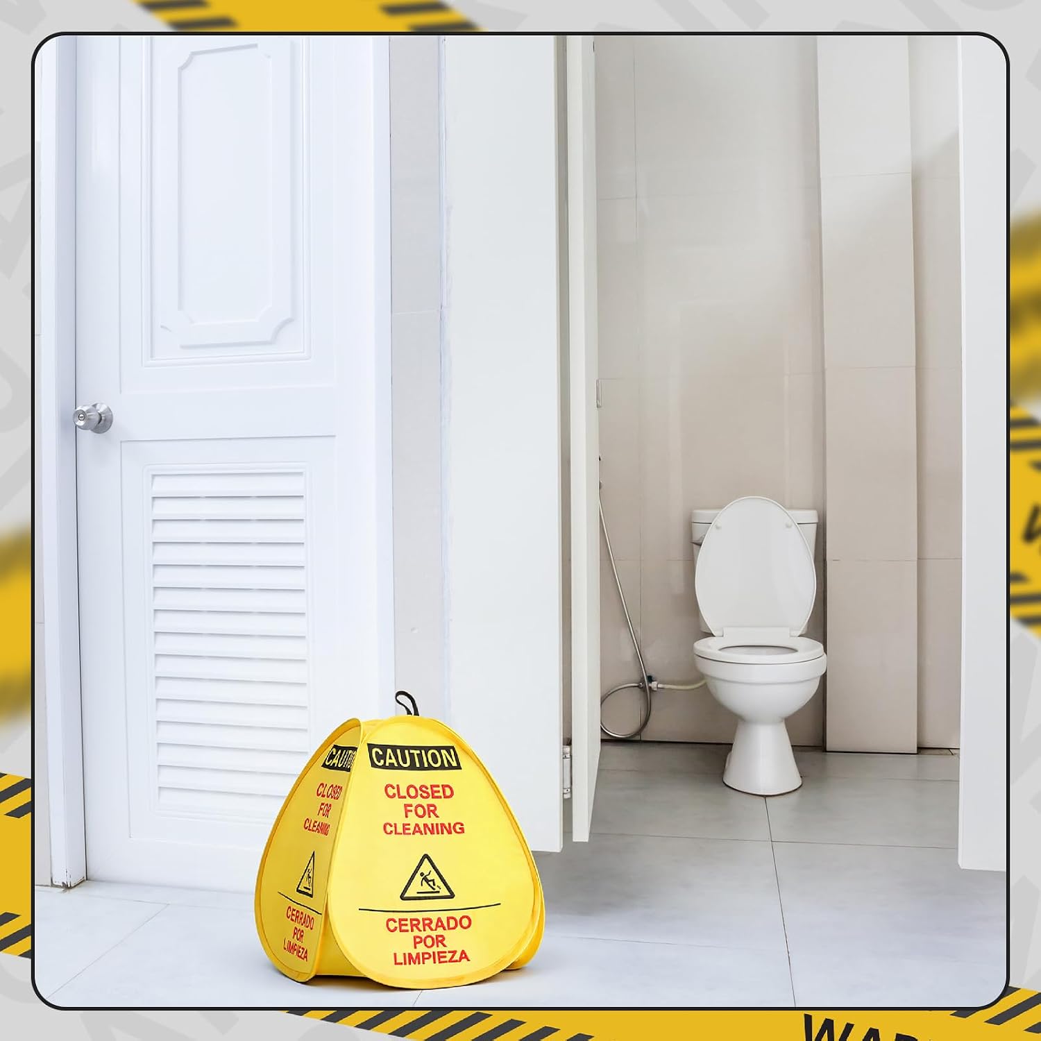 6 Pack 16" Pop-up Wet Floor Sign Closed for Cleaning Signs Yellow 4-sided English/Spanish Warning Foldable Highly