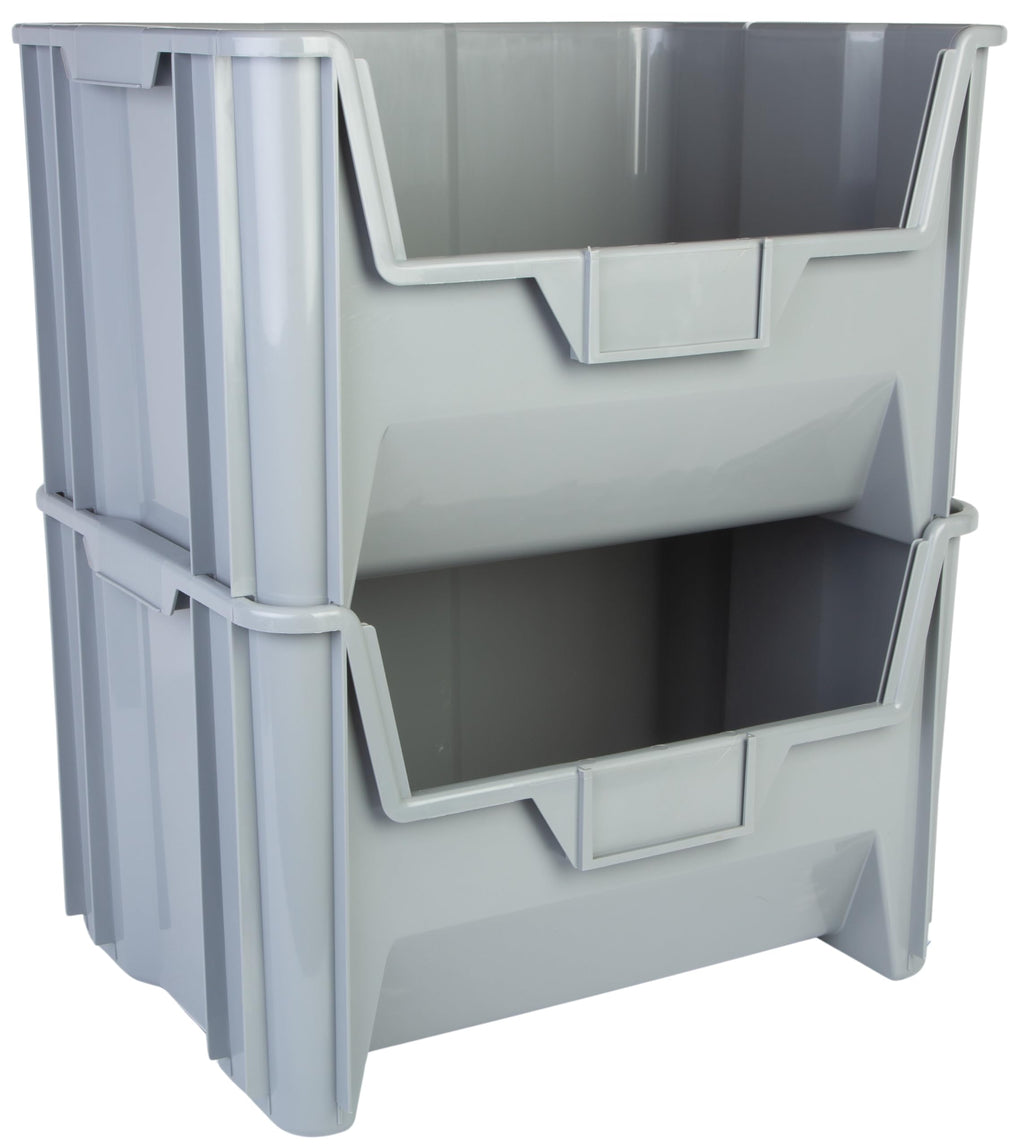 20" x 15" x 12.5" (3 Pack) Plastic Giant Stackable Hopper Bin, Gray