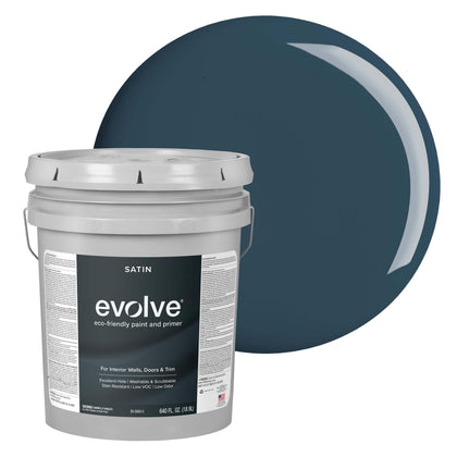 Interior Paint & Primer, Satin (Deep Blue), 5 Gallon – Available in 50+ Colors, One-Coat Coverage, Excellent Hide