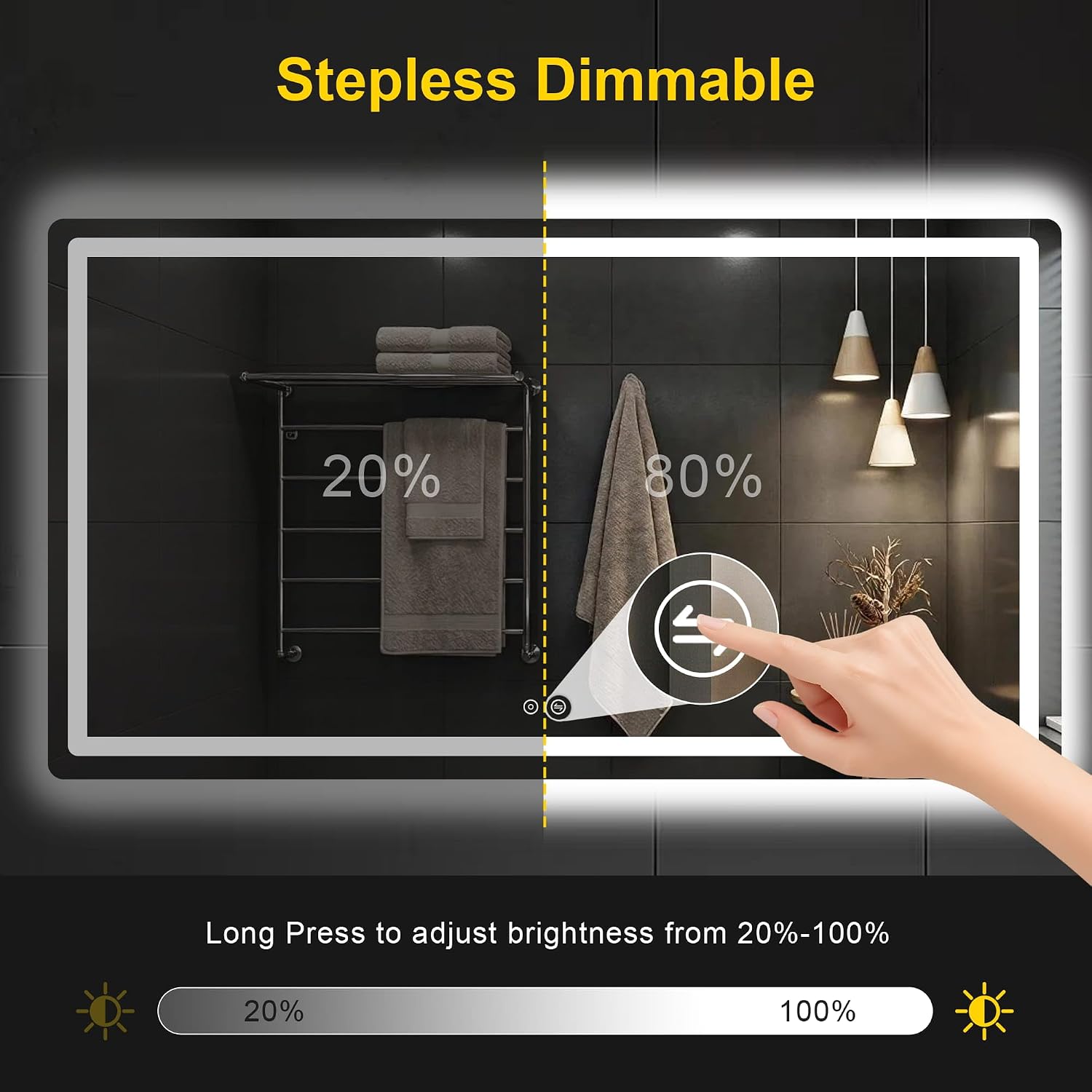 LED Bathroom Mirror with Lights, 30"x55" Lighted Vanity Mirror for Wall | Anti-Fog, Dimmable 3 Color Light