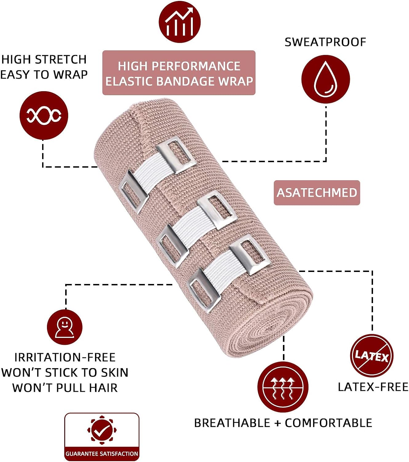 Elastic Bandage Wrap 4 Pack(2 X 3 + 2 X 4 Wide Rolls) + 24 Clips | Stretch Compression Bandage Stretches up to 15ft |