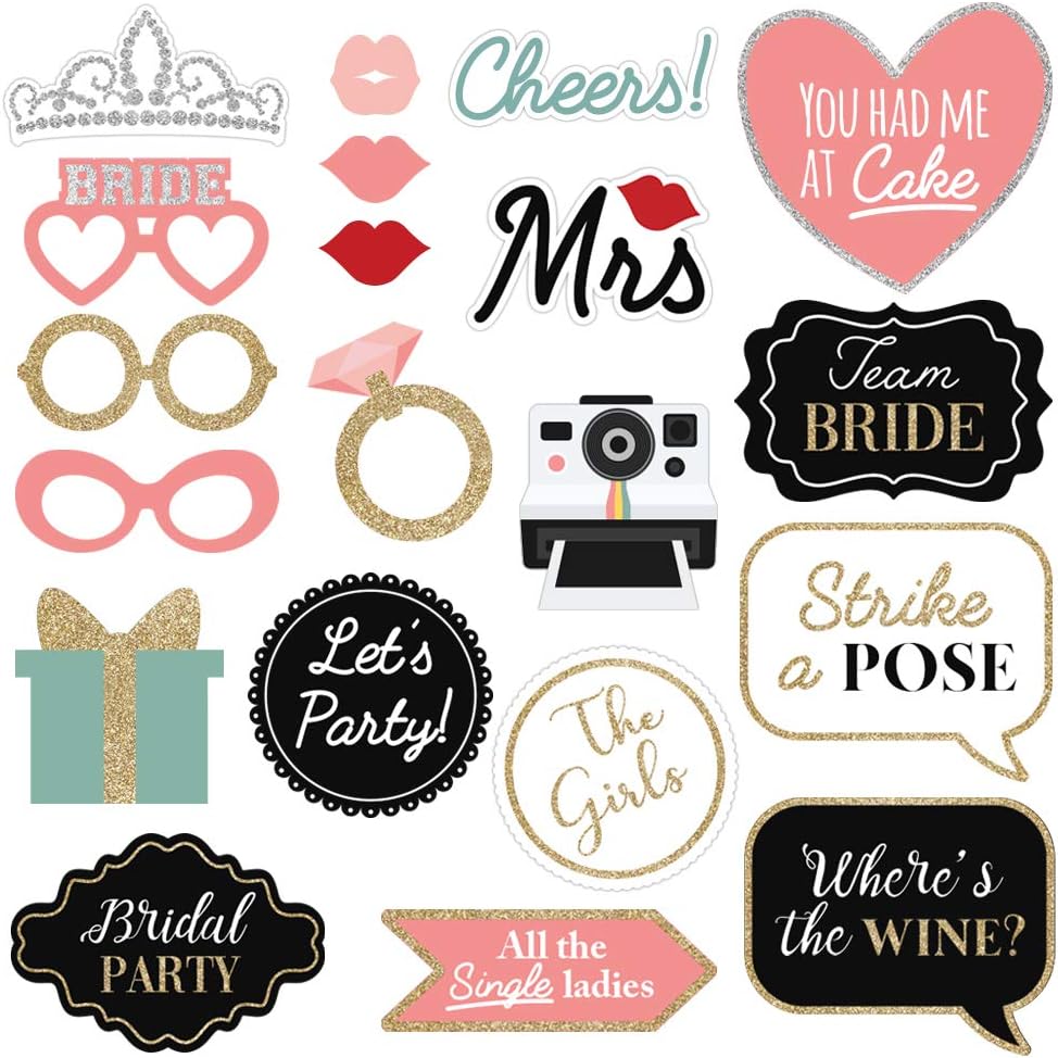 Fully Assembled Wedding Photo Booth Props - Set of 40 - Pink & Teal