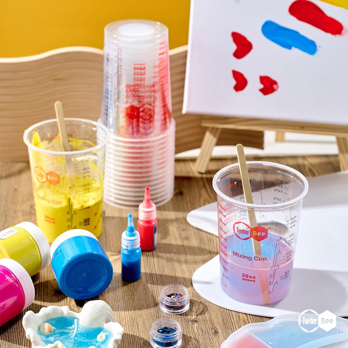 20oz Resin Mixing Cups - [Easy-Separate Design] 100 Pack Graduated PP Plastic Mixing Cups for Epoxy Resin, Paint &