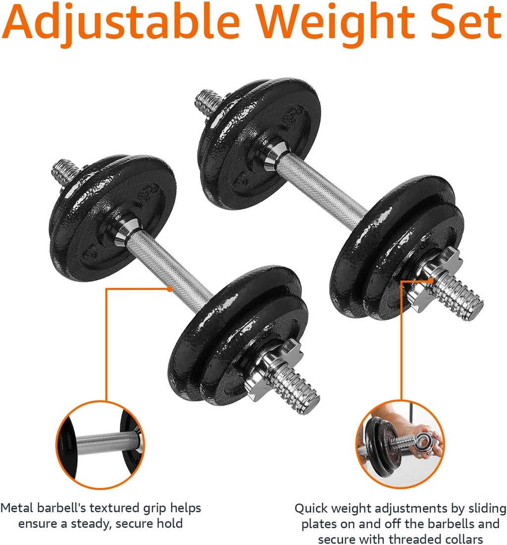 Adjustable Dumbbell Hand Weight Set with Storage Case, Portable, Secure, 38 Pounds, Black