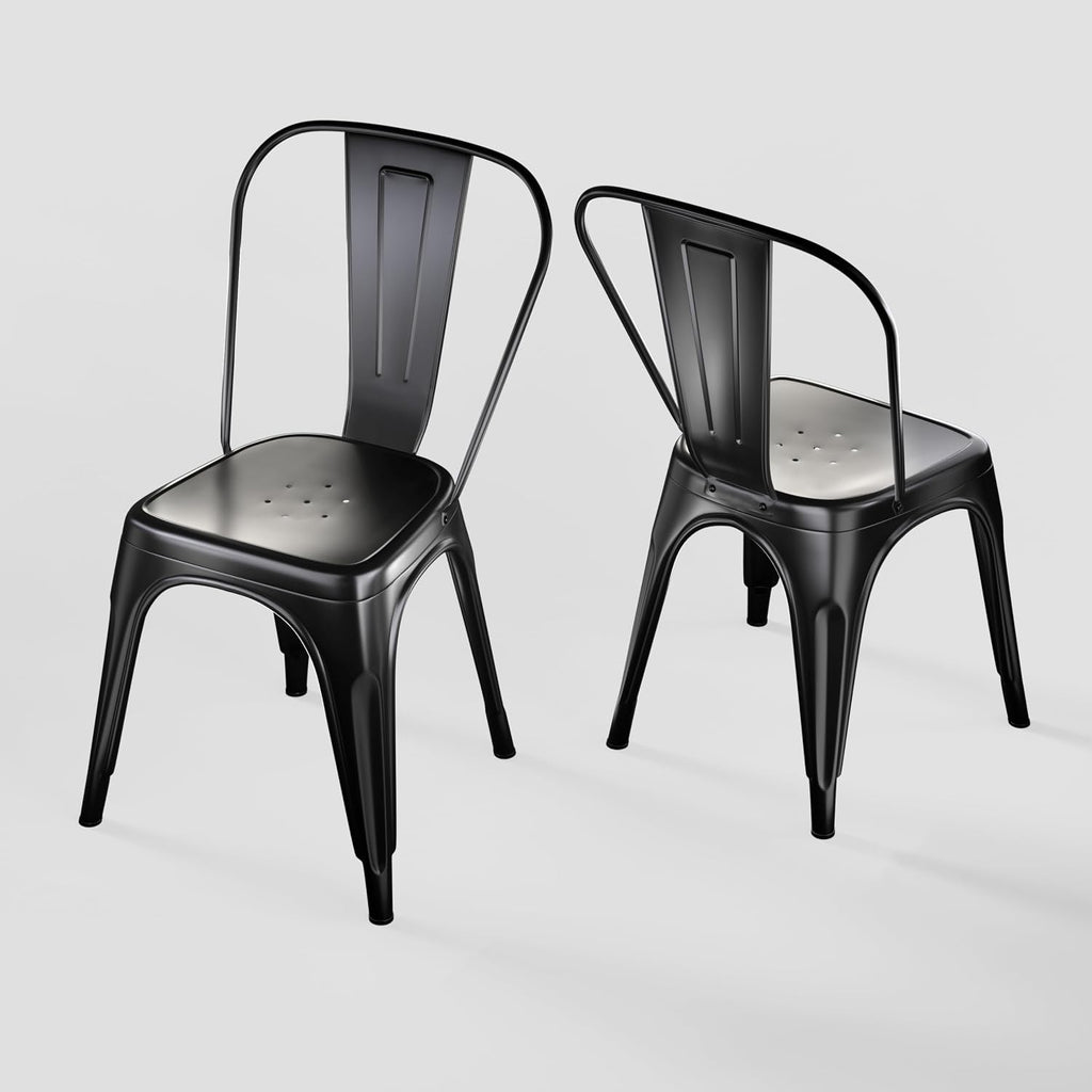 Metal Dining Chairs with Backrest, Stackable, Matte Black, 2 Pack