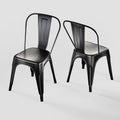 Metal Dining Chairs with Backrest, Stackable, Matte Black, 2 Pack