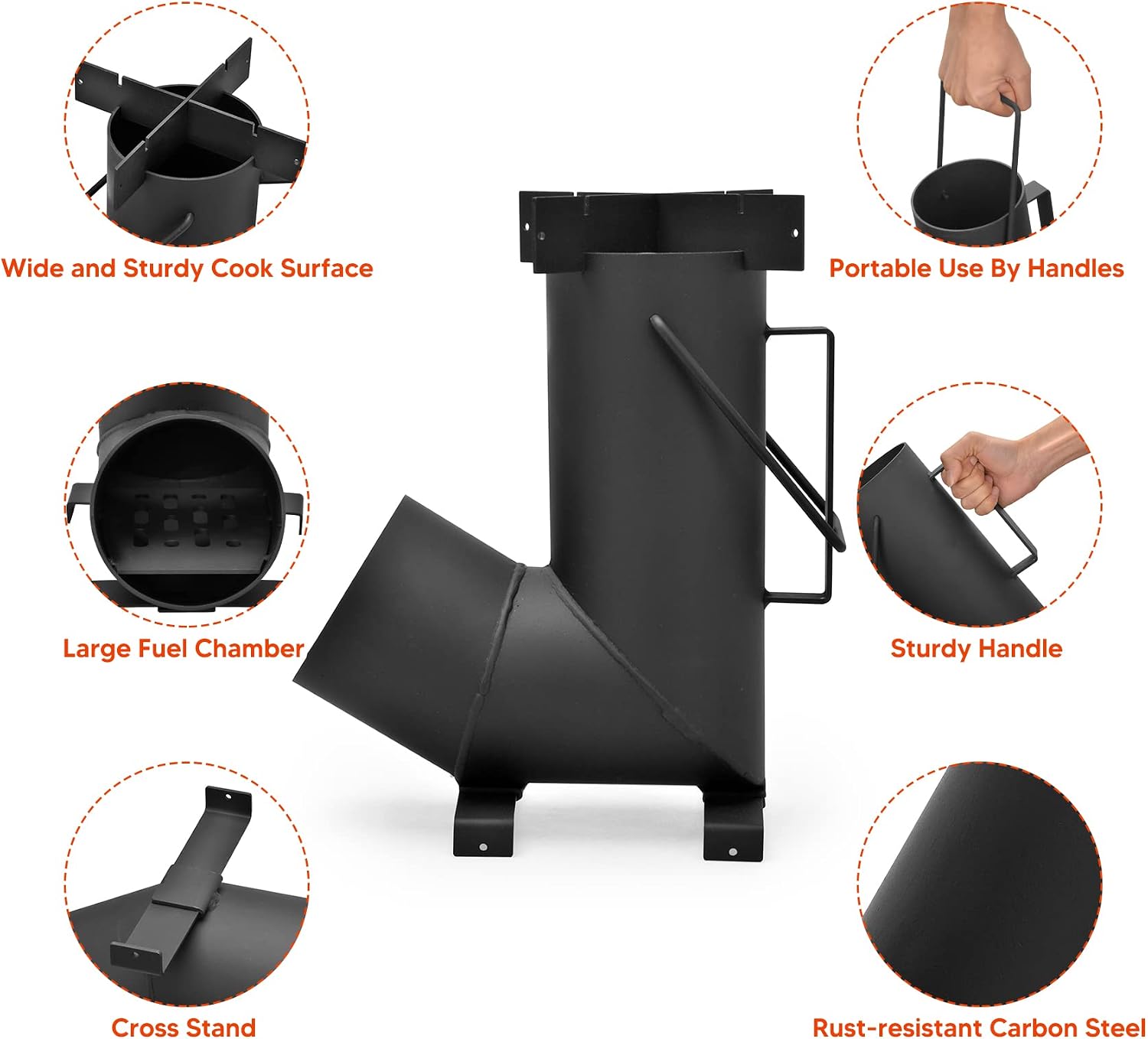 Portable Rocket Stove, Wood Burning Camping Stove | Cross Stand for Pot Cooking, Compact Wood Burning Stove, Ideal