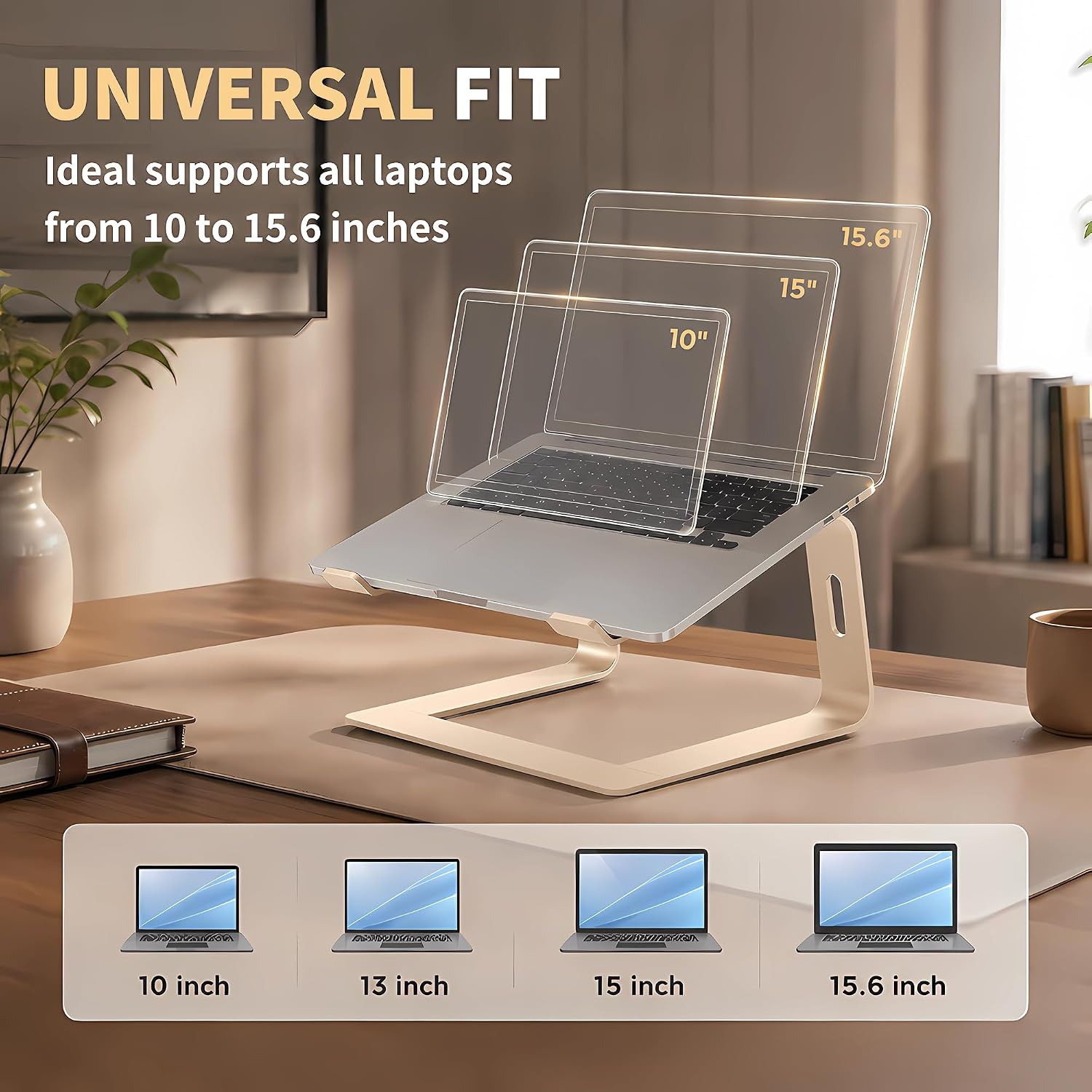 Ergonomic Laptop Stand, Premium 5mm Aluminum Riser for 10-15.6 Inch Notebook Computer, Tool-Free Detachable Elevator