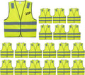 Safety Vests 20 Pack Bulk - Yellow Reflective High Visibility Construction ANSI Class 2 Work Vests for Men,Woman,Hi