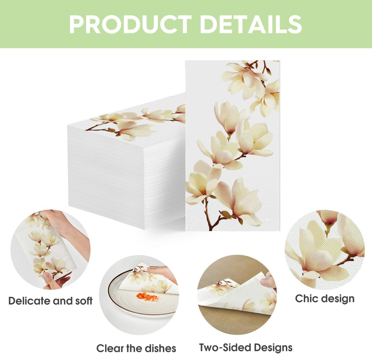 100Pcs Paper Napkins, Magnolia Grandiflora