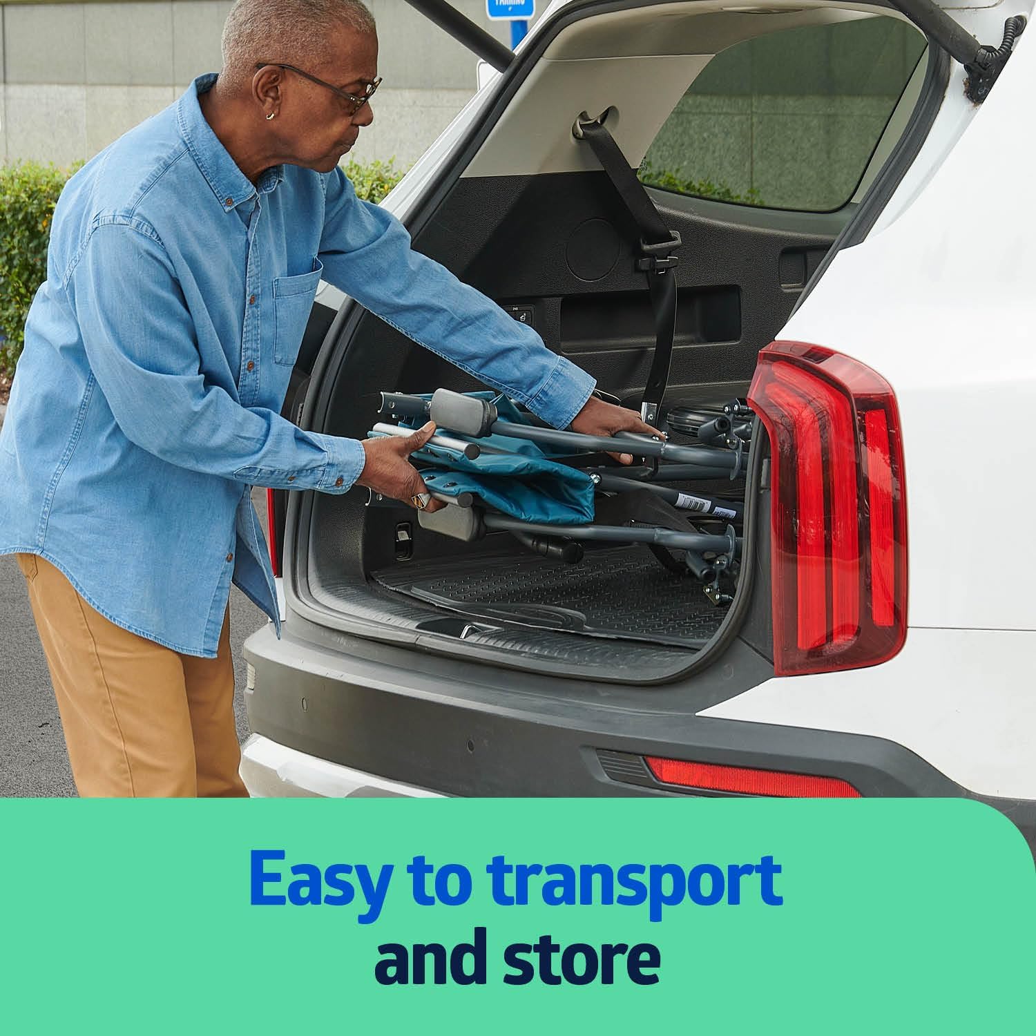 Durable Folding Steel Transport Wheelchair with 12-Inch Wheels, 19-Inch Seat Width, Gray Frame, Microban, Teal