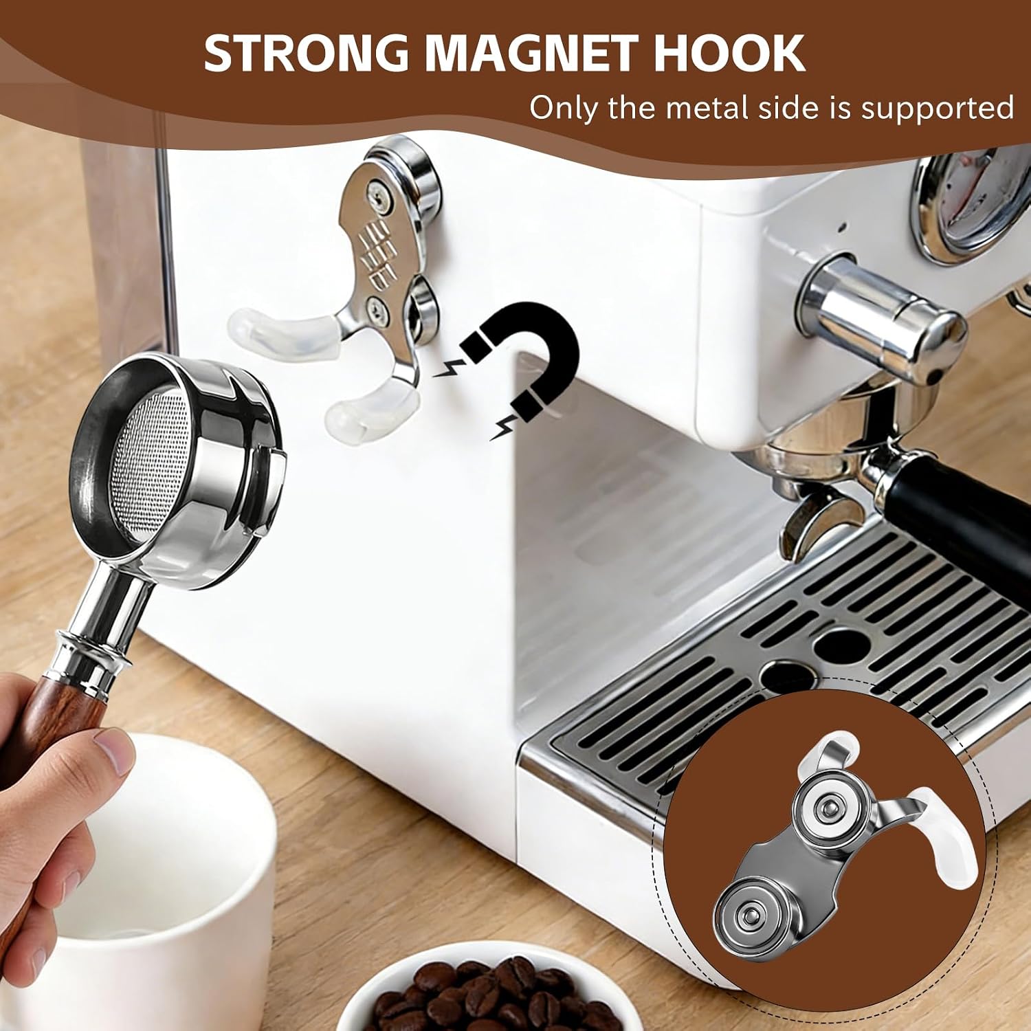 Stainless Steel Magnetic Portafilter & Tamper Holder | Espresso Organizer with Basket Removal Tool | No Adhesive