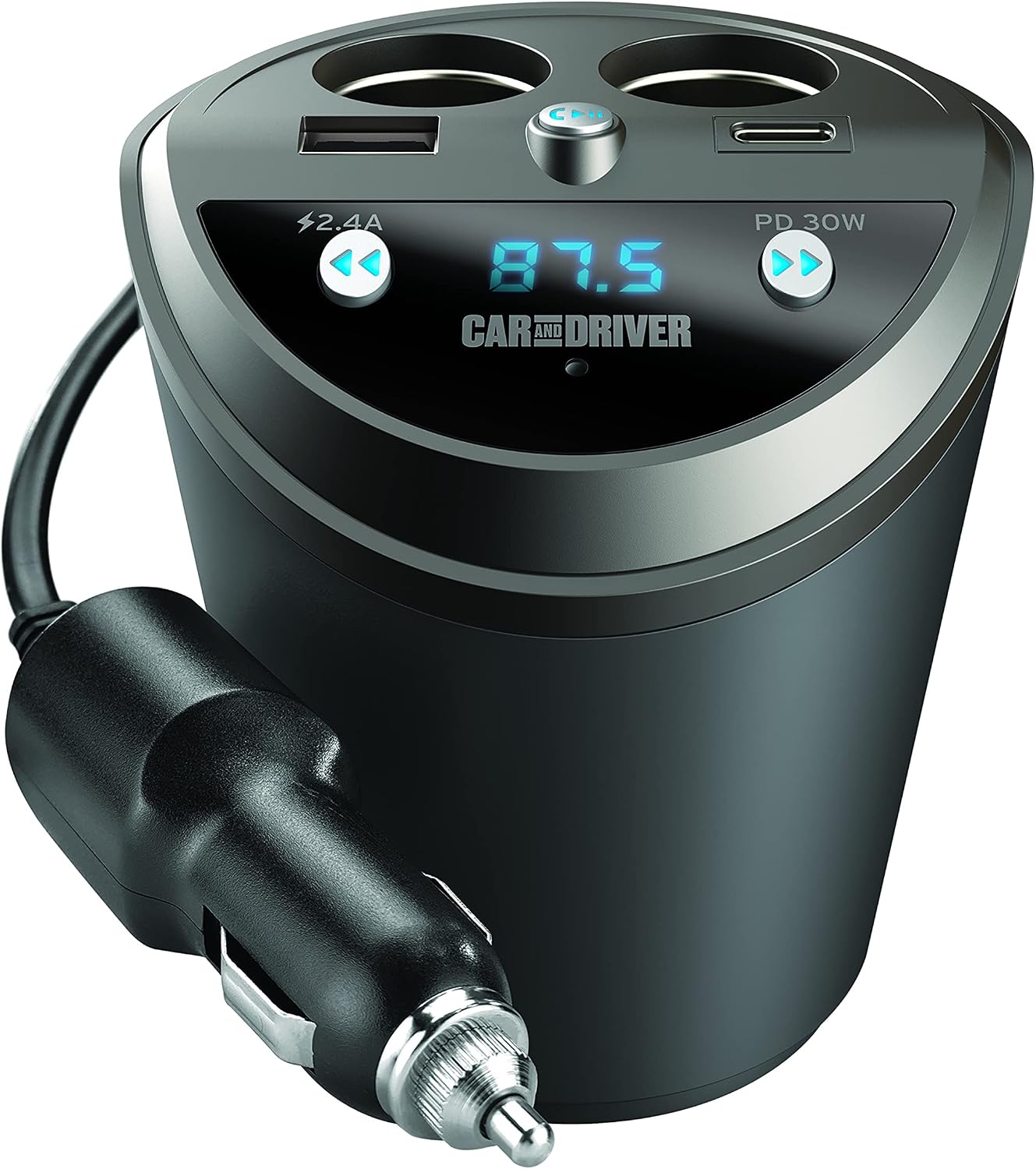 Smart FM Transmitter Bluetooth Cup Holder, Compatible with Alexa, Siri, and Google Assistant for Car, Dual USB-A and