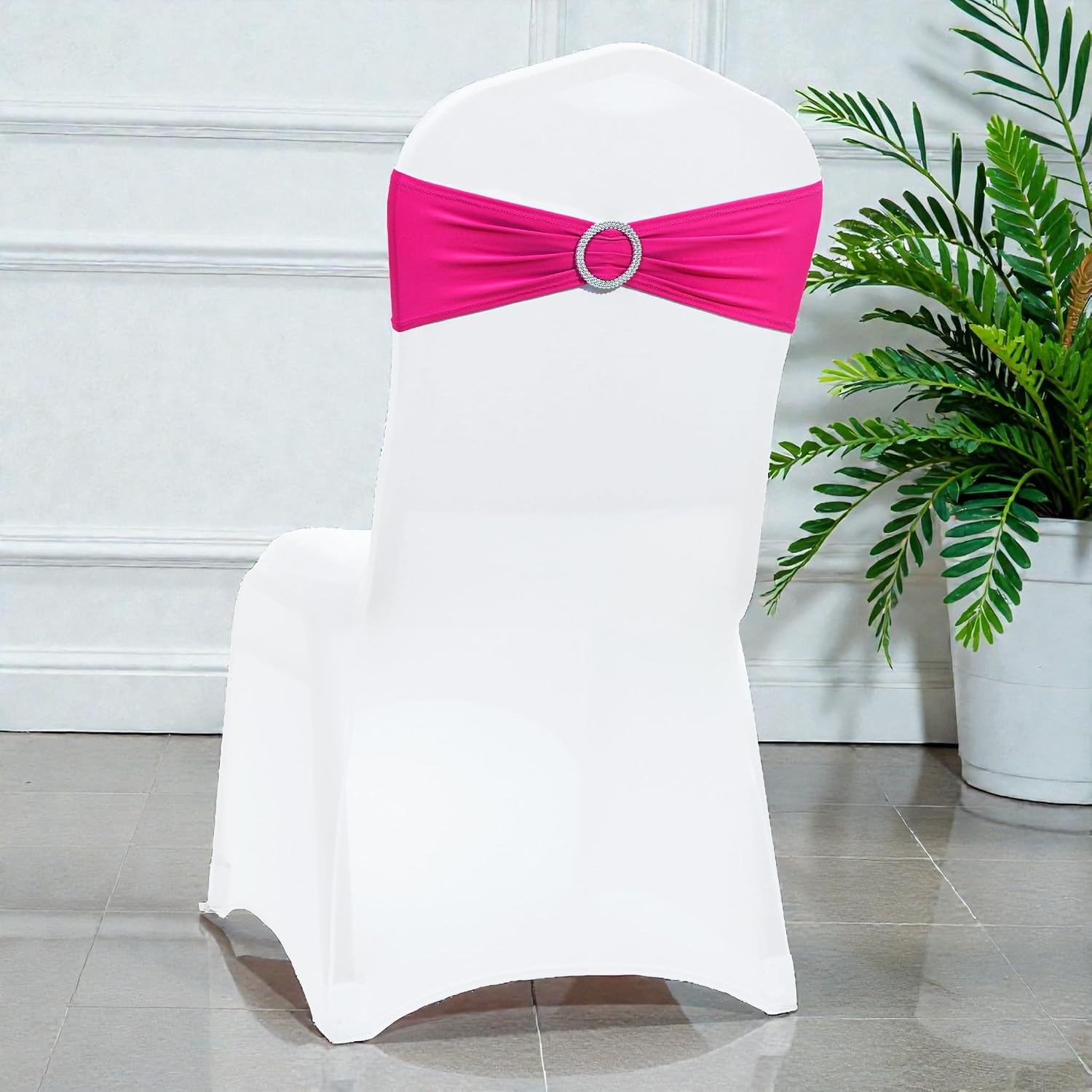 Pack of 10 Spandex Chair Sashes for Wedding Party & Event – Magenta