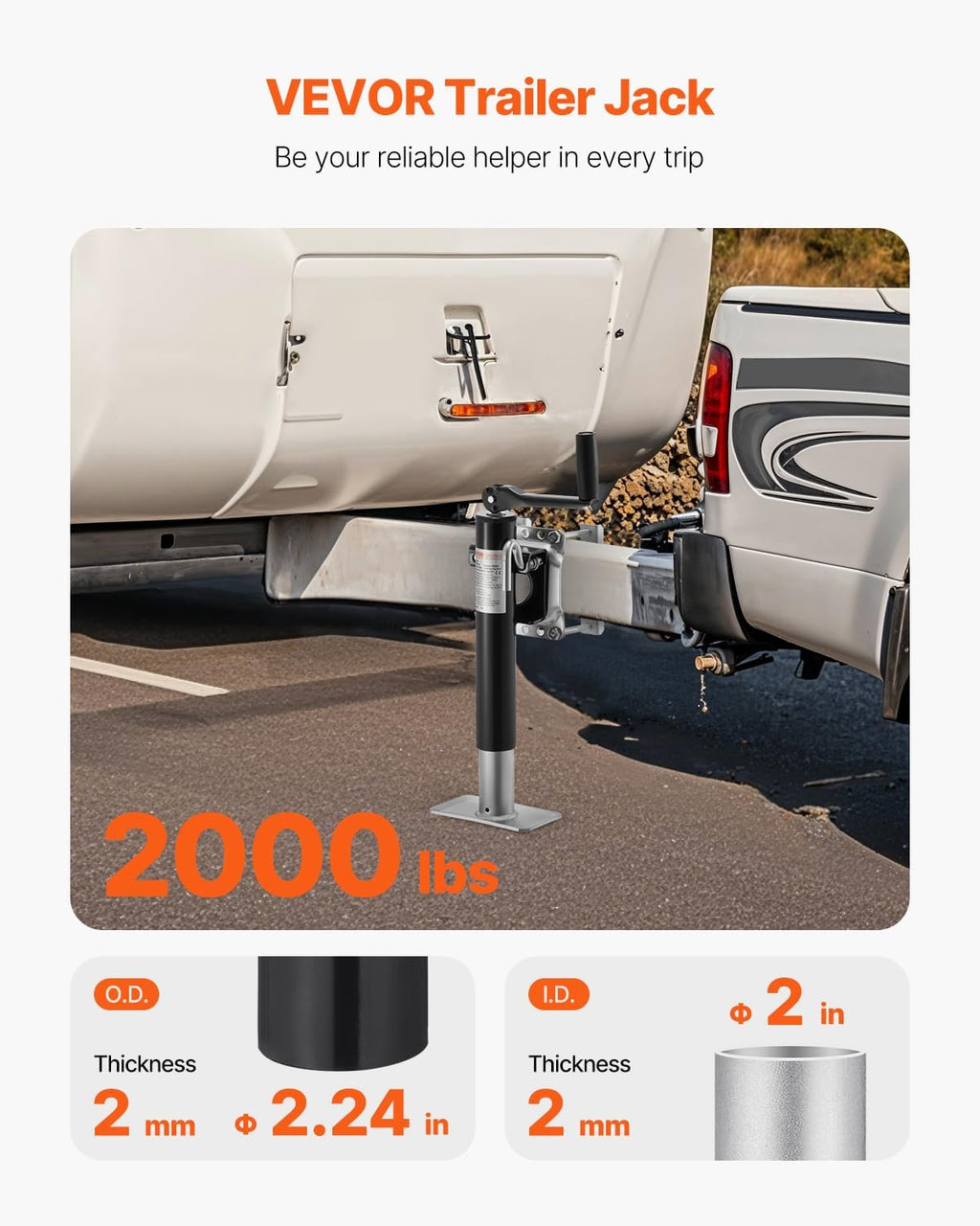 Heavy Duty Trailer Jack, 2000 lbs Load Capacity, 10" Swivel Lift for RV, Horse, Utility & Yacht Trailers