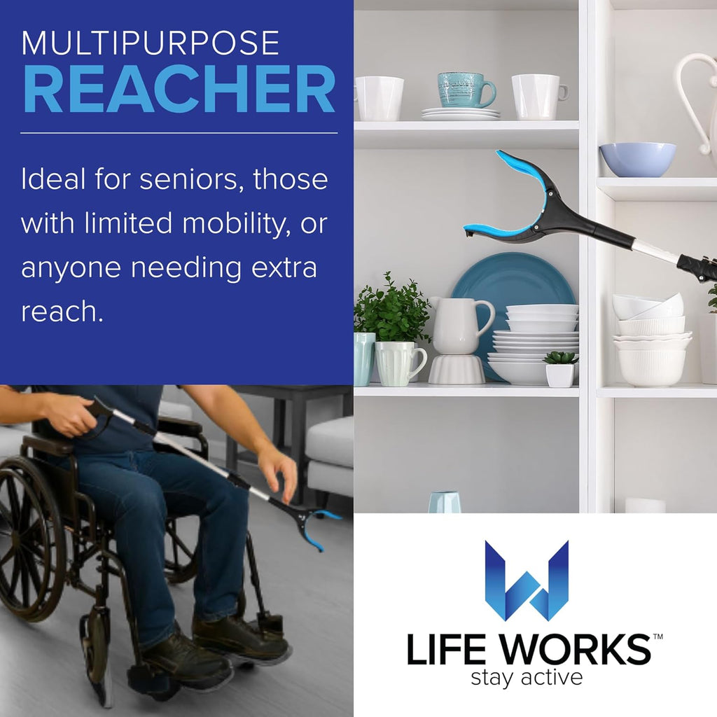 Reacher Grabber Tool, 360° Rotating Head, Lightweight 36" Foldable Arm, Ergonomic Grip, 4.5" Wide Jaw, Mobility Aid