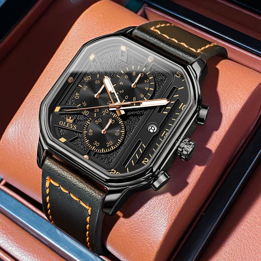 Square Watches for Men Chronograph Fashion Business Watch Luminous Waterproof Casual Wrist Watches