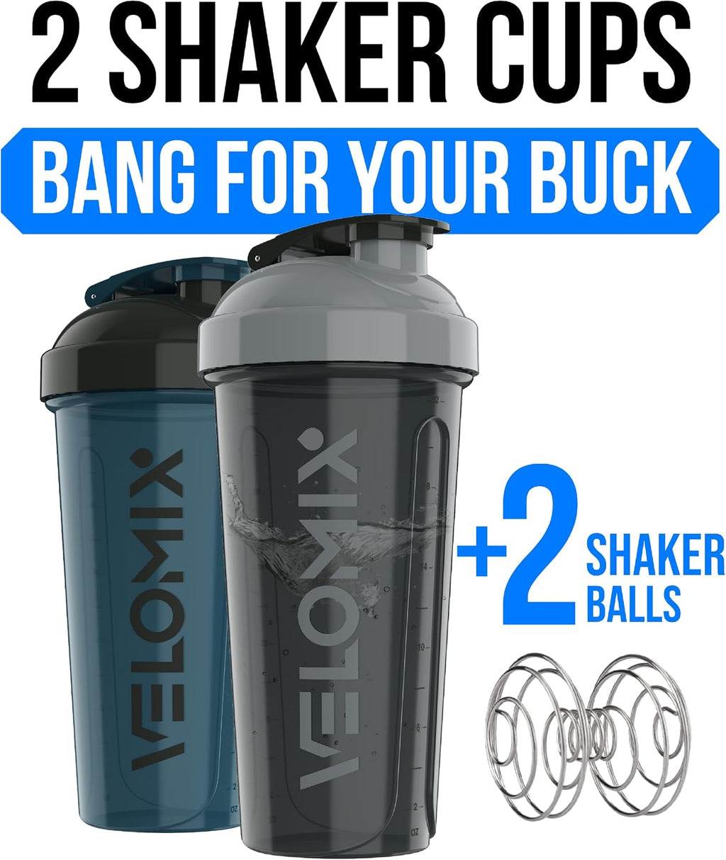 2 Pack 28oz Protein Shaker Bottle for Protein Mixes, ColorBurst | 2x Wire Whisk, Leak Proof Shaker Cups for Protein