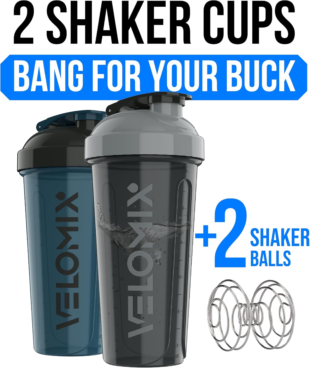 2 Pack 28oz Protein Shaker Bottle for Protein Mixes, ColorBurst | 2x Wire Whisk, Leak Proof Shaker Cups for Protein