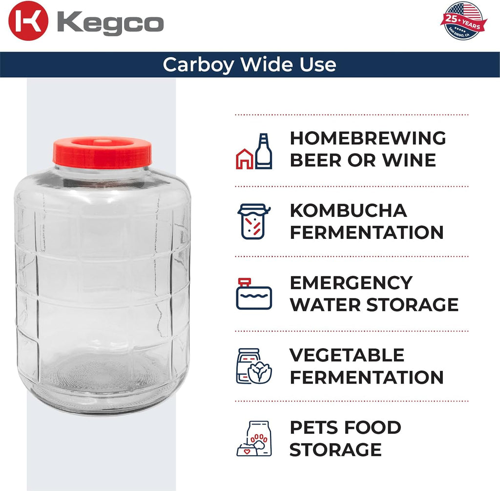 6.5 Gallon Wide Mouth Glass Carboy Fermenter Homebrew Beer & Wine Making