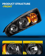 PHILTOP Headlights Assembly Compatible with 2004-2007 Chevy Malibu