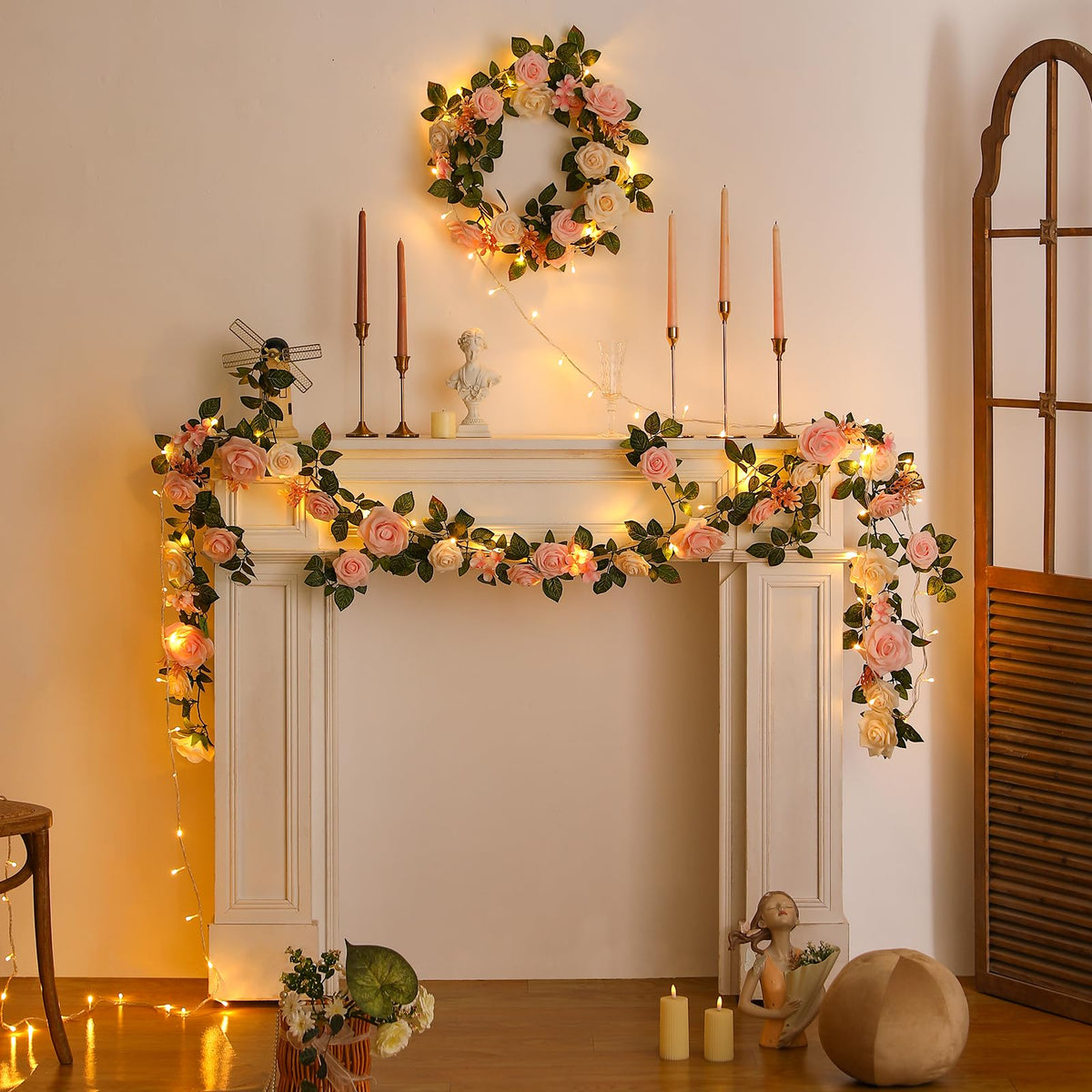 5FT Blush Cream Pink Artificial Rose Garland for Wedding Arch Table