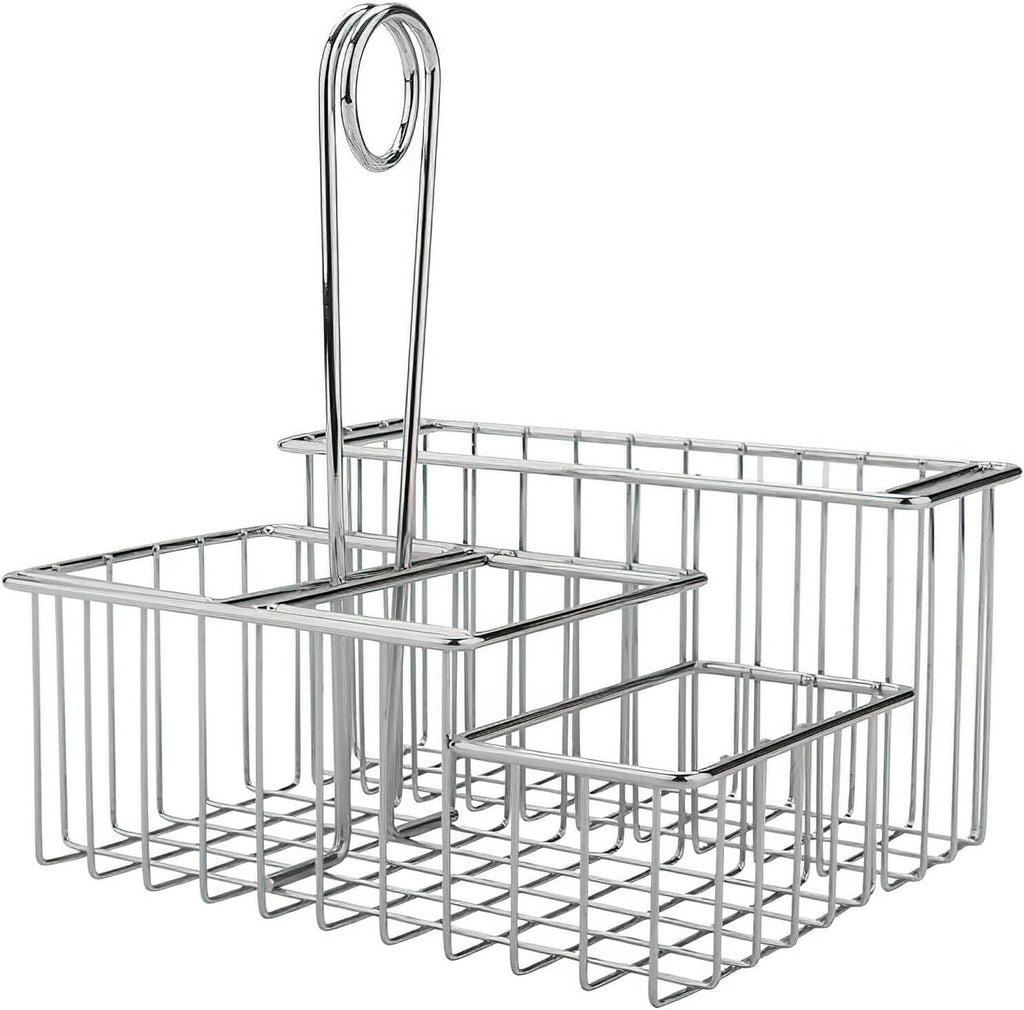 G.E.T. 4-21699 Chrome Four Compartment Condiment Caddy Metal Specialty Servingware Collection, 8" x 7" x 9" Tall, Chrome