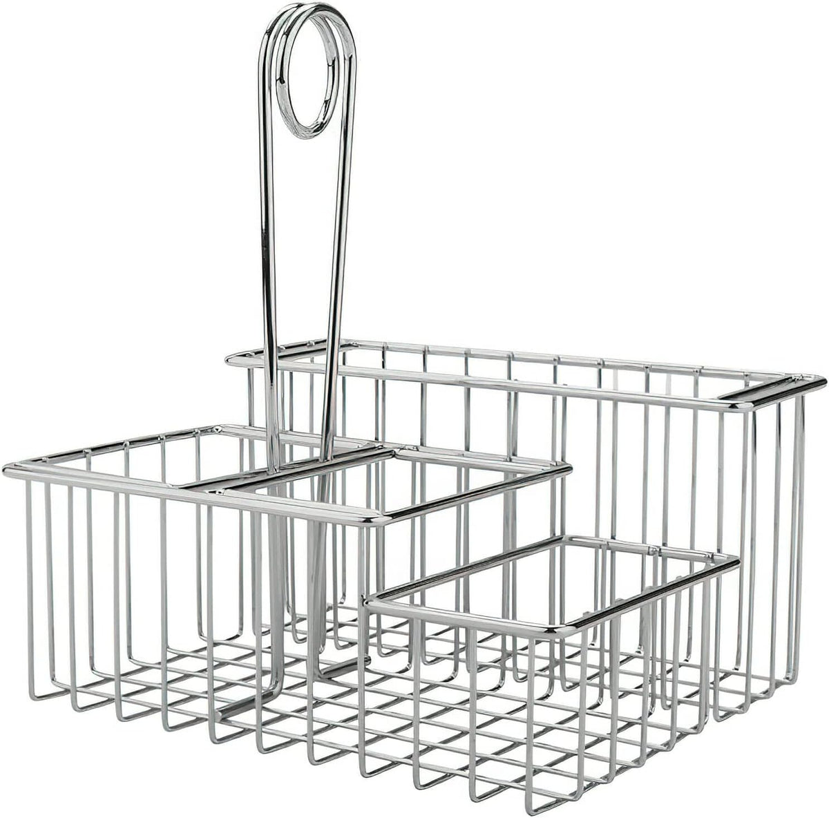 G.E.T. 4-21699 Chrome Four Compartment Condiment Caddy Metal Specialty Servingware Collection, 8" x 7" x 9" Tall, Chrome