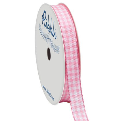 Light Pink and White Gingham Ribbon,100% Polyester Woven Edge,3/8 Inch x 10 Yard,Plaid Ribbon Use for Baby