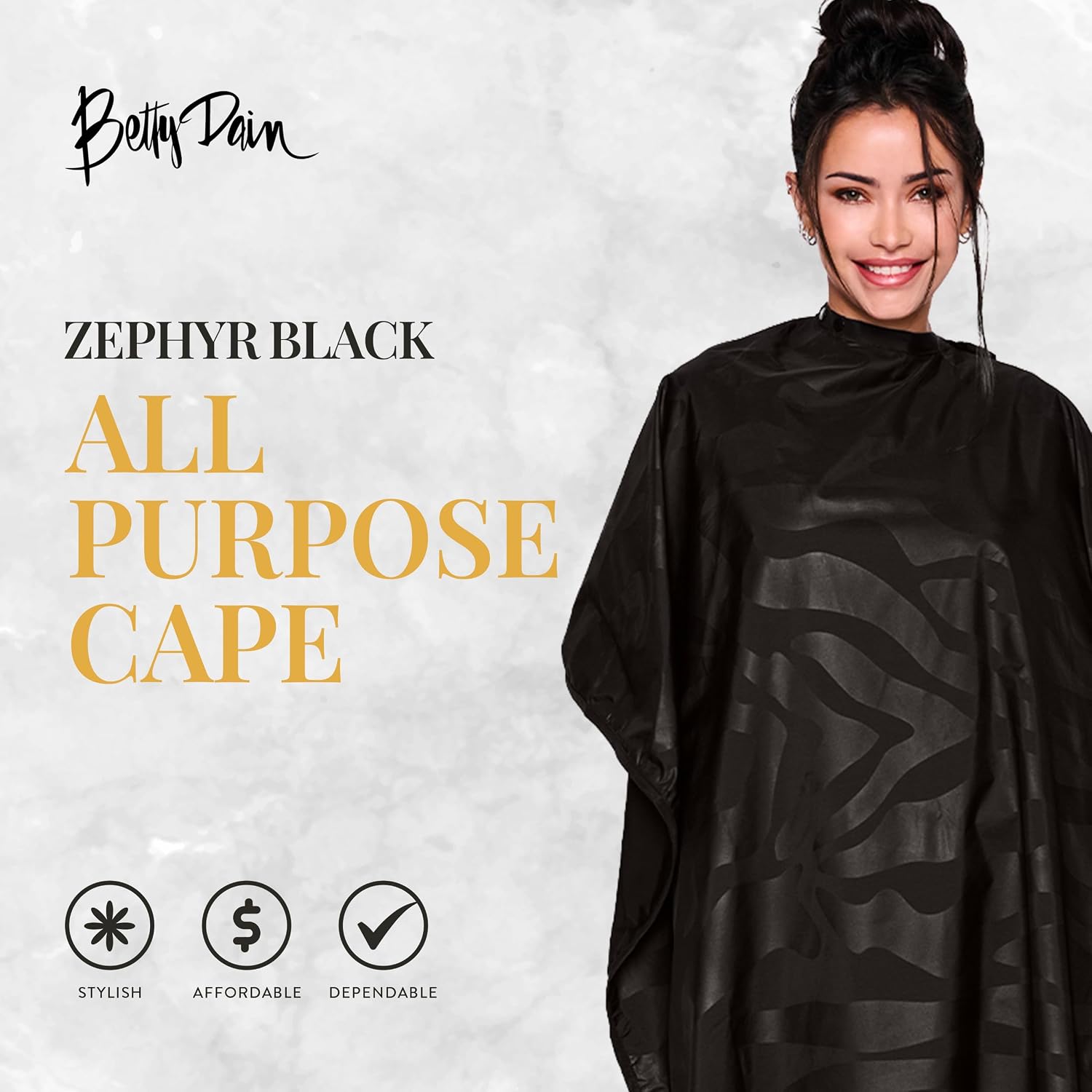 Zephyr Bleach-Proof All Purpose Styling Cape, 45" x 60", Black | Bleach, Color & Chemical Proof Salon Cape