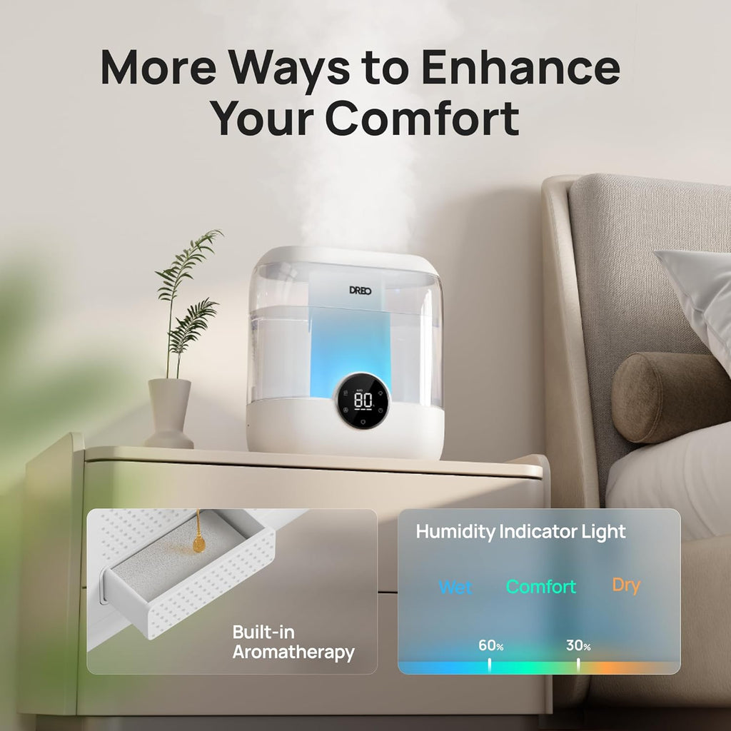 6L Humidifiers for Bedroom, 60H Runtime, 28 dB Quiet, HM524 | Precise Humidity Control, Easy to Refill & Clean