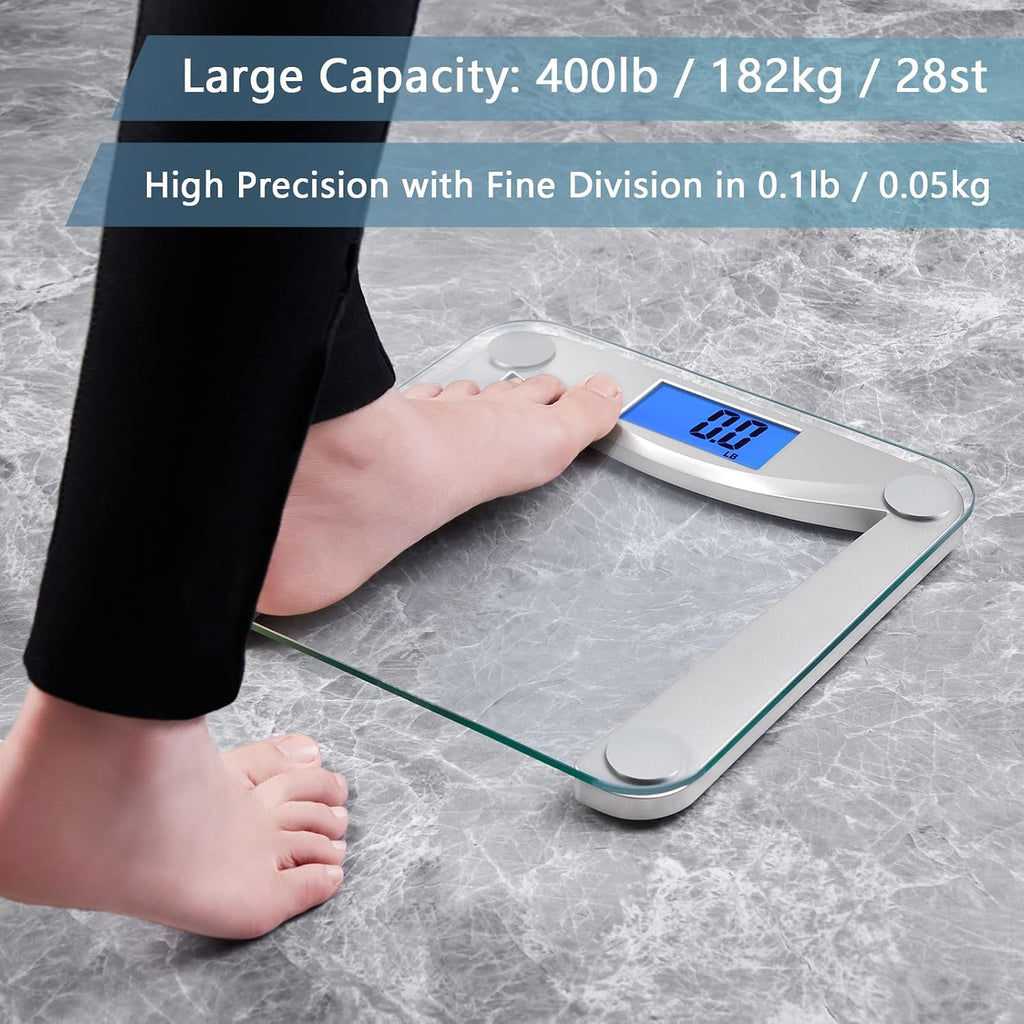 Bathroom Scale for Body Weight Accuracy 0.1lb, 400lb,Clear Glass | Professional Factory Since 2001 Digital Weighing