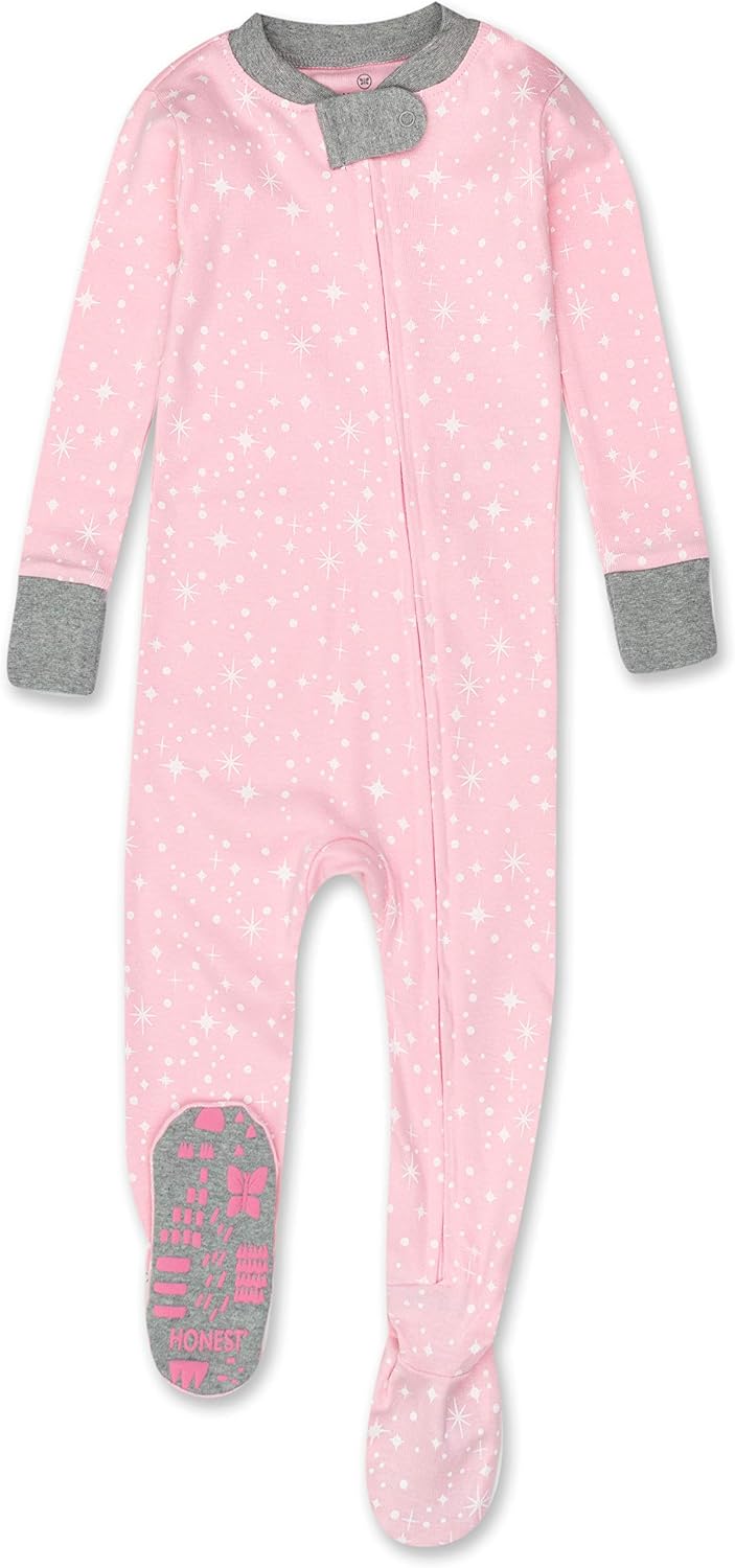Non-Slip Footed Pajamas One-Piece Sleeper Jumpsuit Zip-Front PJs 100% Organic Cotton for Baby Girls