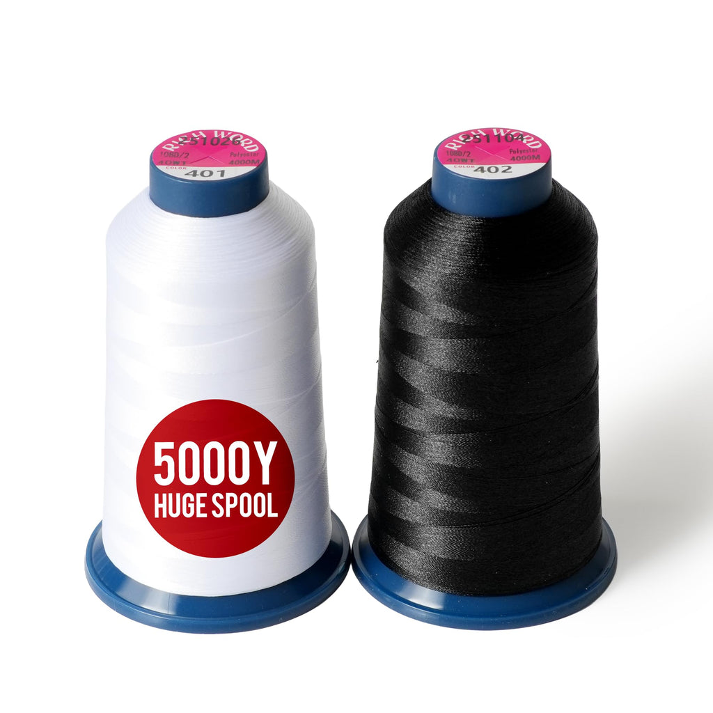 Black White Machine Embroidery Thread, 40WT, 2 Spools, 5000 Yds Each