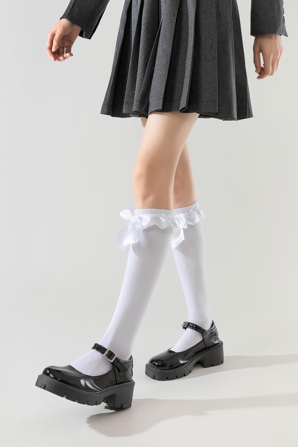Lace Ruffle Bow Knee High Socks for Women Girls Soft Cotton Calf Dress Socks