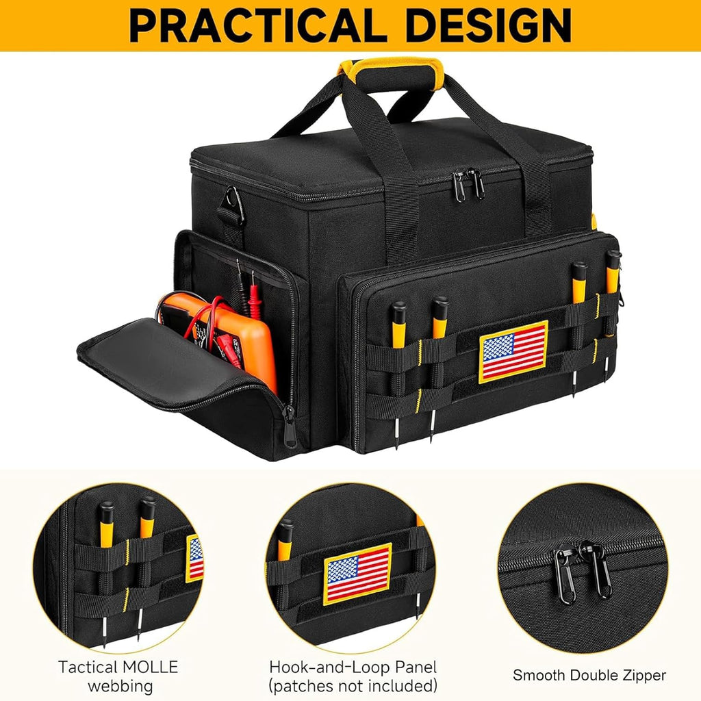 Tool Bag 15 Inch,Heavy Duty Tool Organizer,Tactical Range Tool Tote,30 Pockets & Anti-Friction