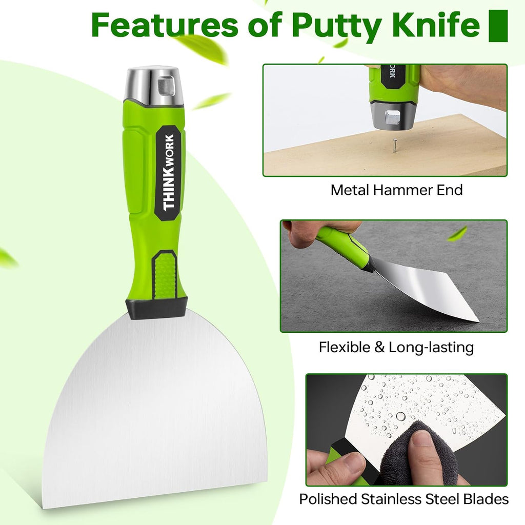8Pcs Drywall Tools, Drywall Knife Set with 10" Mud Pan | Stainless Steel Putty & Taping Knives, Painter Scraper