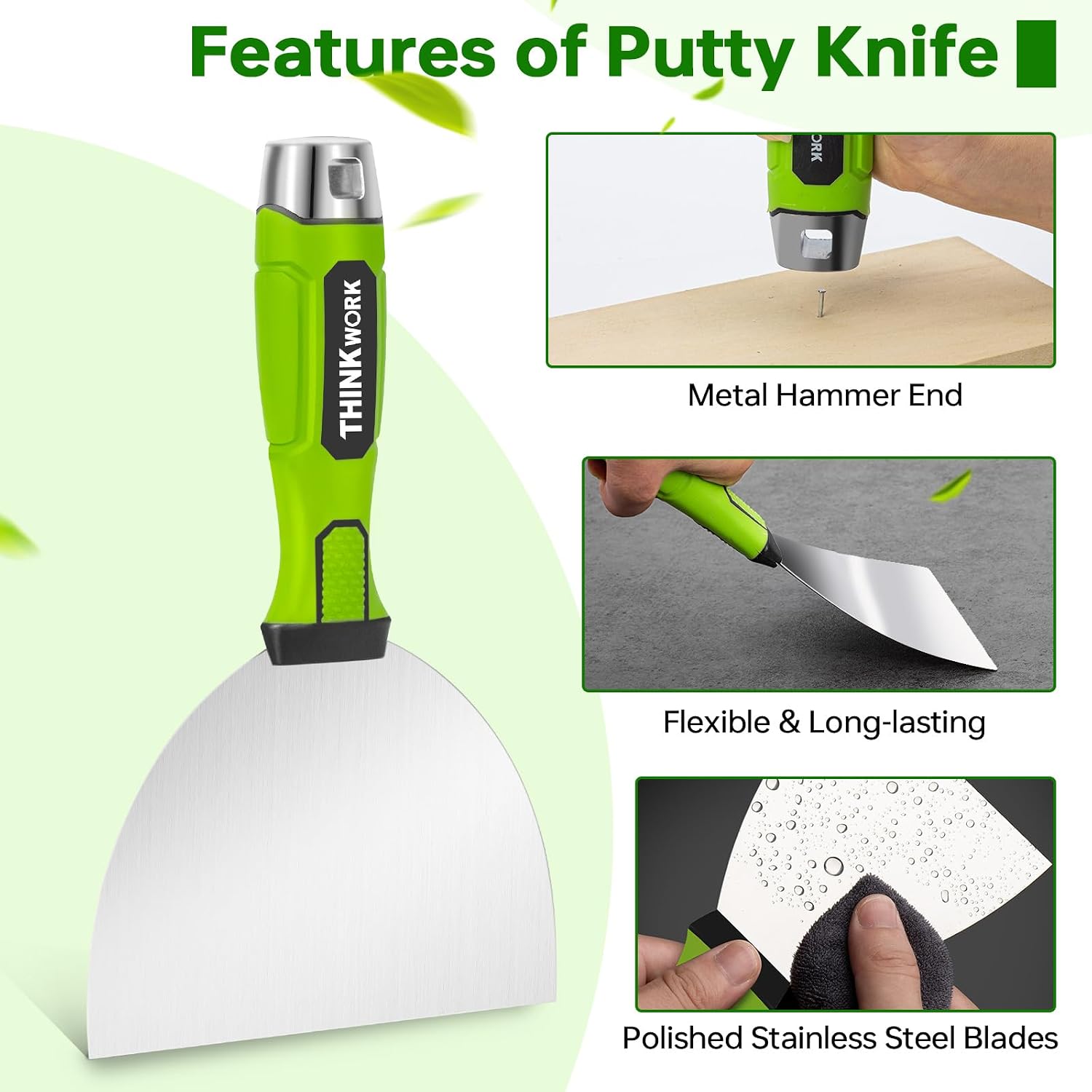 8Pcs Drywall Tools, Drywall Knife Set with 10" Mud Pan | Stainless Steel Putty & Taping Knives, Painter Scraper